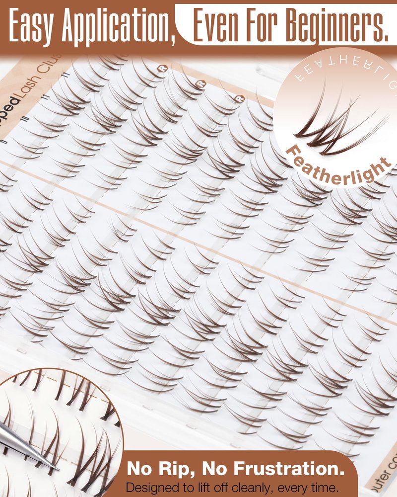 Brown Lash Clusters Natural Eyelash Extensions 9-10-11MM Short Wispy Cluster Lashes Extensions CC Curl Pre-Mapped Cat Eye Eyelash Clusters for Effortless Application