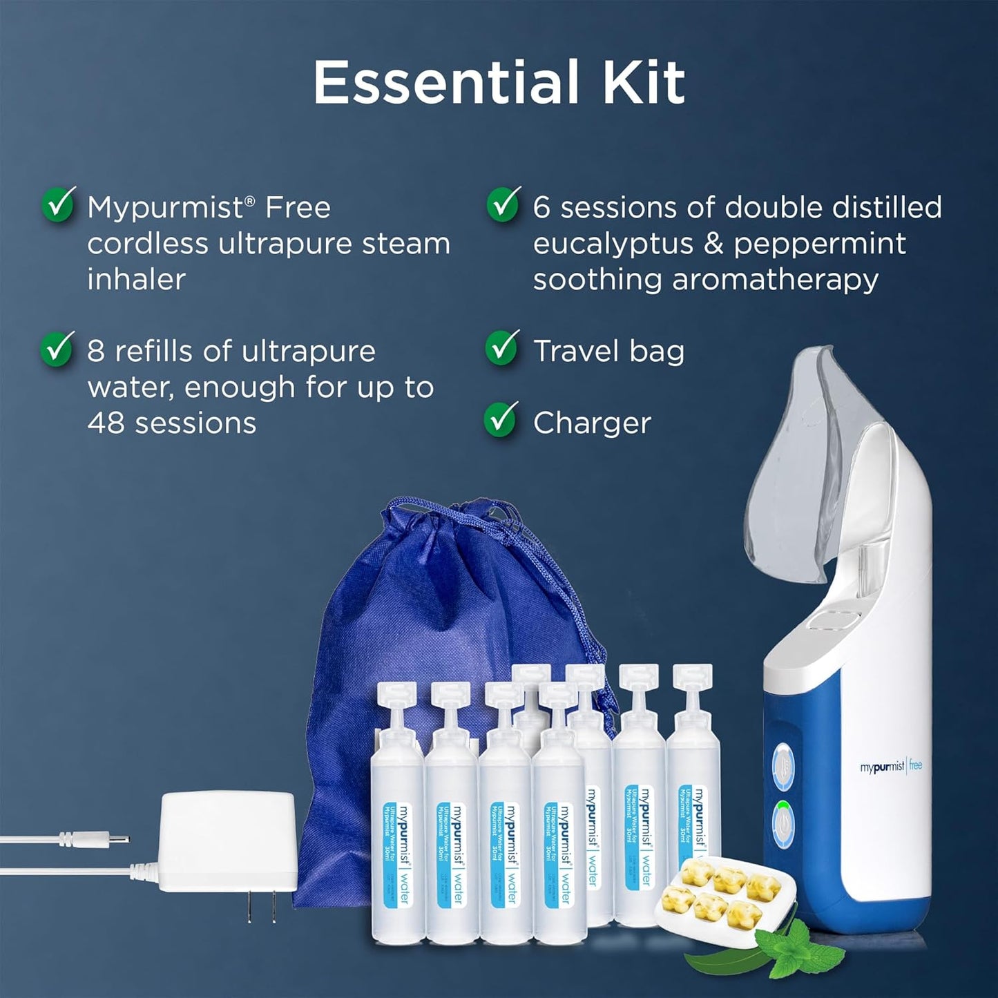 Ultrapure Cordless Steam Inhaler - Handheld Vaporizer & Humidifier for Sinus Relief, Nasal Congestion & Cough | Portable Battery-Powered Design