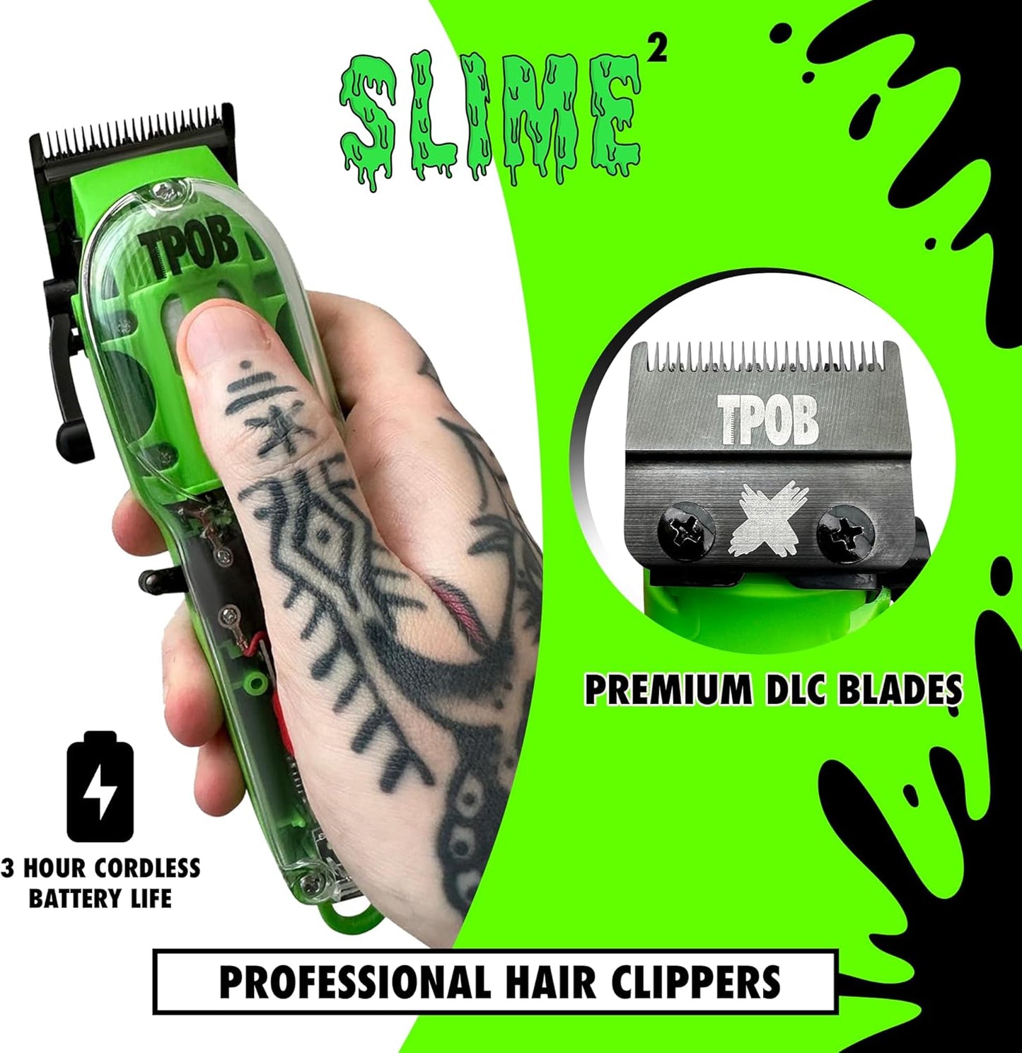 TPOB Barber Hair Clippers for Men - 6800 RPM X Fade Blade with Matte Green Case