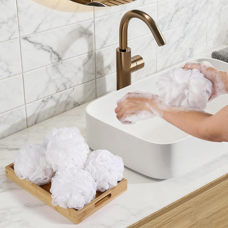 Skiennix 8Pcs Small Loofah Bath Sponge Set - Travel Size Exfoliating Shower Puff | White, 35g Each