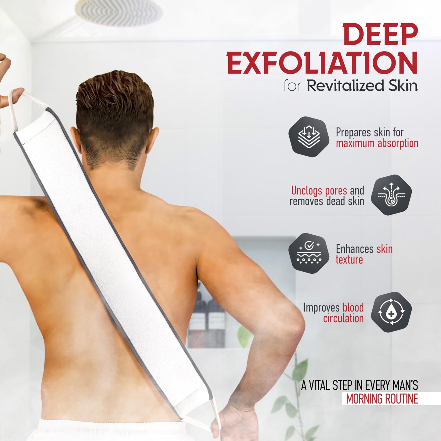 Sturdy Natural Loofah Back Scrubber for Shower for Men, Egyptian Loofah Body Scrubber Exfoliator and Washer for Men to Clean Your Back Deeply Like an Exfoliating Washcloth- 1 Count (1 Pack) - Gray