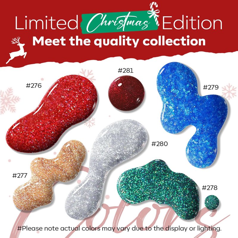 modelones Christmas Nail Polish Set 6 Colors, Red Green Burgundy Gold Silver Blue Glitter Quick Dry Mini Nail Lacquer Kit with Stickers, Winter Nail Art Manicure New Year Gift for Girls Women