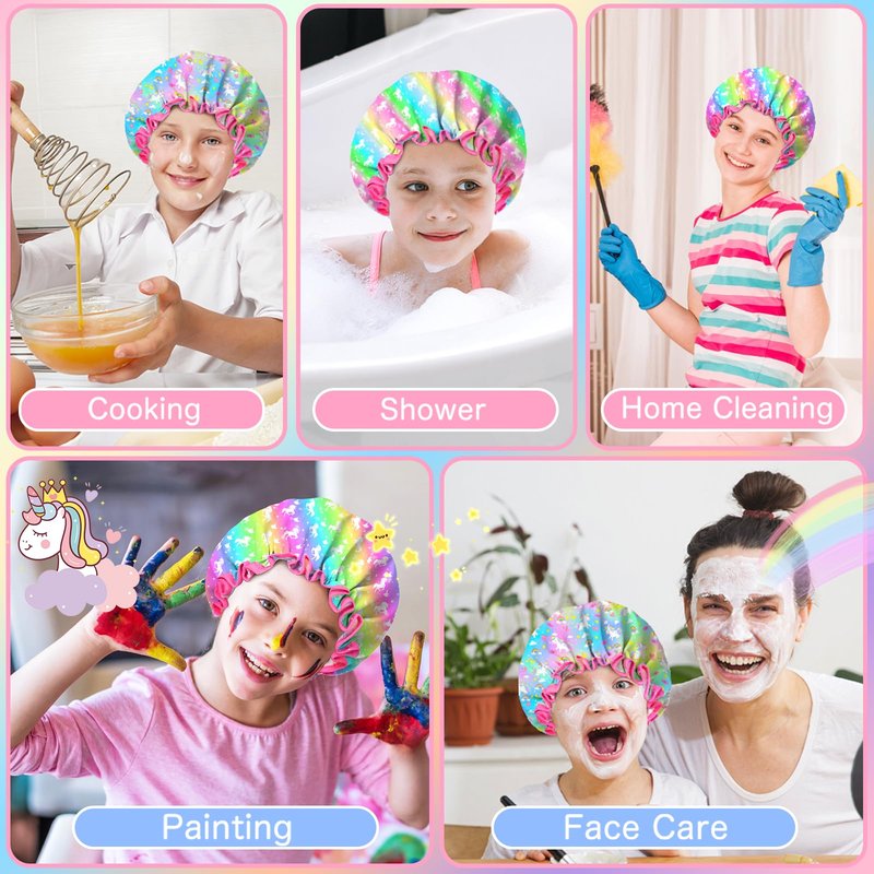 Shower Cap for Kids Reusable Waterproof, 1 Pack Unicorn Toddler Shower Cap for Girls, Cute Elastic Hair Cap for Shower