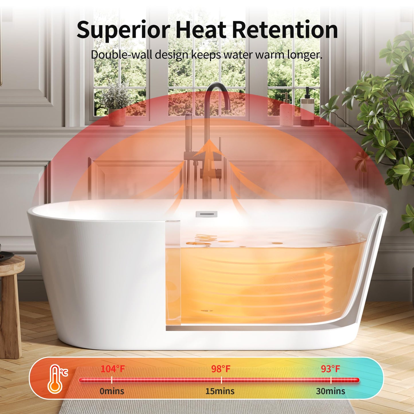 DeerValley 67" Acrylic Freestanding Bathtub, Deep Soaking Tub with Center Drain & Integrated Overflow, White Free Standing Tub, Stand alone Shower Tub with Ergonomic Design, DV-1T133S