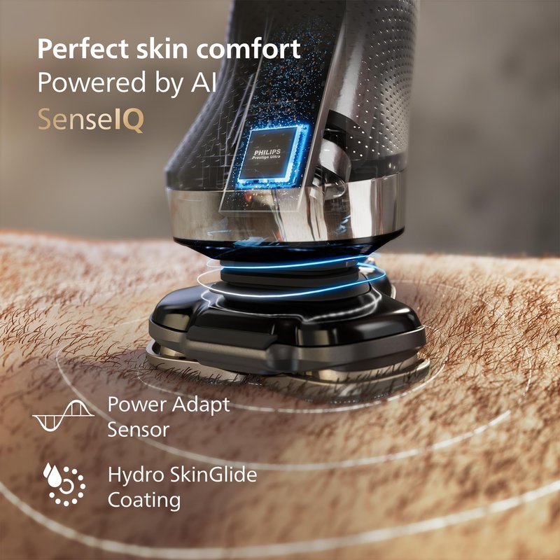 Philips Norelco Shaver i9000, Wet & Dry Electric Shaver, Ink Black, SenseIQ Technology, Triple Lift & Cut System, 360 Rotating Dual SteelPrecision Precision Blades, Nose Trimmer, Model X9000/90