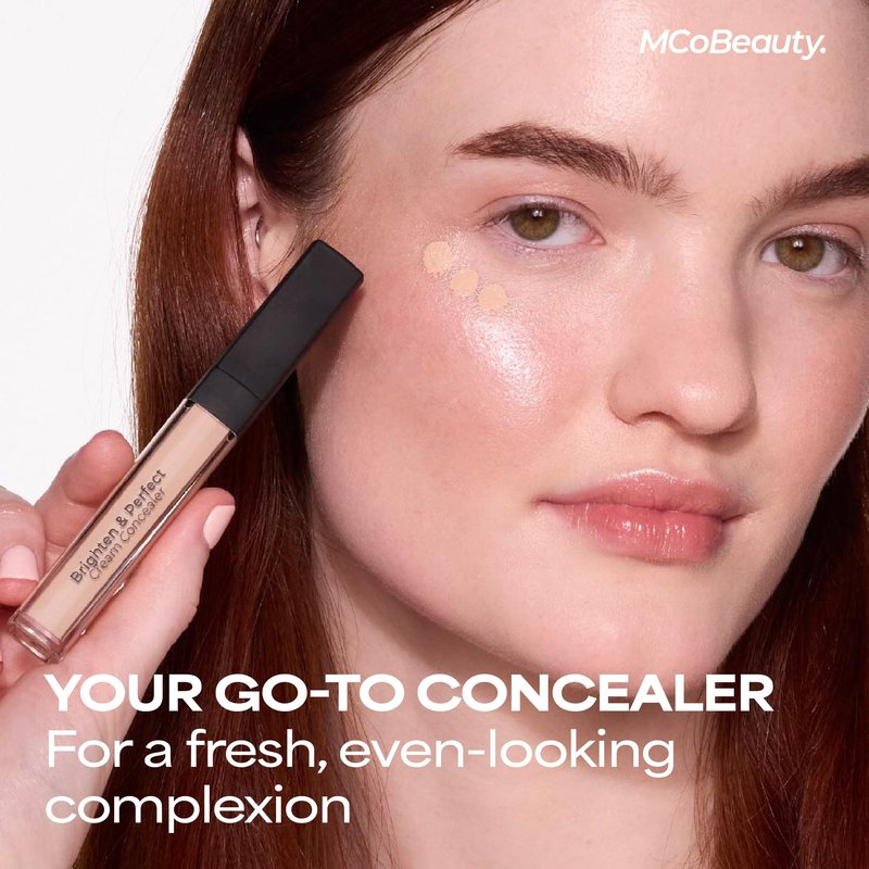 MCoBeauty Brighten & Perfect Cream Concealer - 2 Light Fair - Hydrating Buildable Coverage Under Eye, Blemish & Dark Circle Corrector with Vitamin E Hyaluronic Acid - Vegan & Cruelty Free
