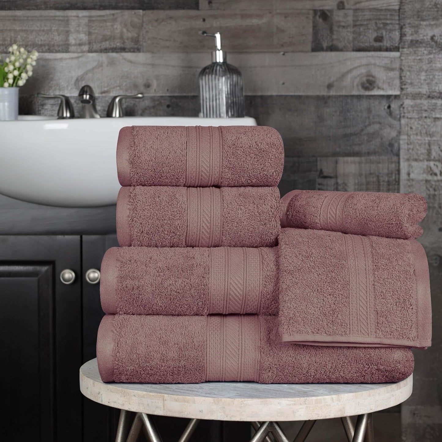 Superior 700 GSM Long Staple 100% Combed Cotton, Durable, Plush and Absorbent 6-Piece Single Ply Towel Set - Grape Shake