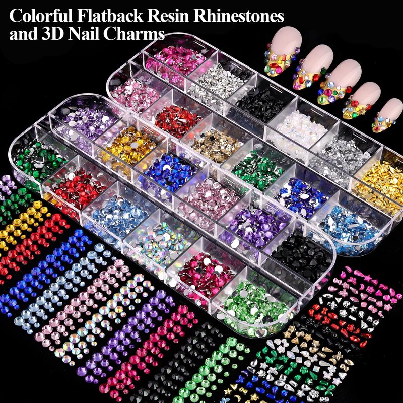 8 Boxes Nail Charms and Gems for Manicure, Flat Pearls Nail Flowers Nail Rhinestones and Charms for Nail Art, Colorful Pearl Nail Charm Nail Bows Multi Shapes Flatback Nail Design Kit Nail Accessories