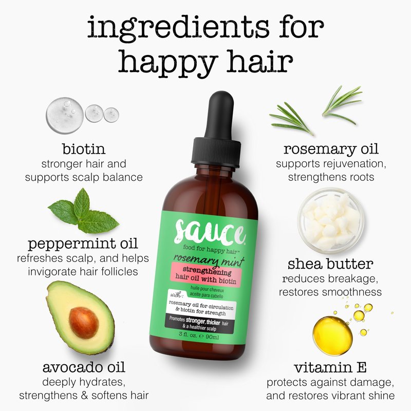 SAUCE BEAUTY Hair Oil, Rosemary Mint with Biotin (3 Fl Oz) Helps Promote Hair Growth & Rejuvenation, Scalp Oil for Thicker, Stronger Hair, No Parabens
