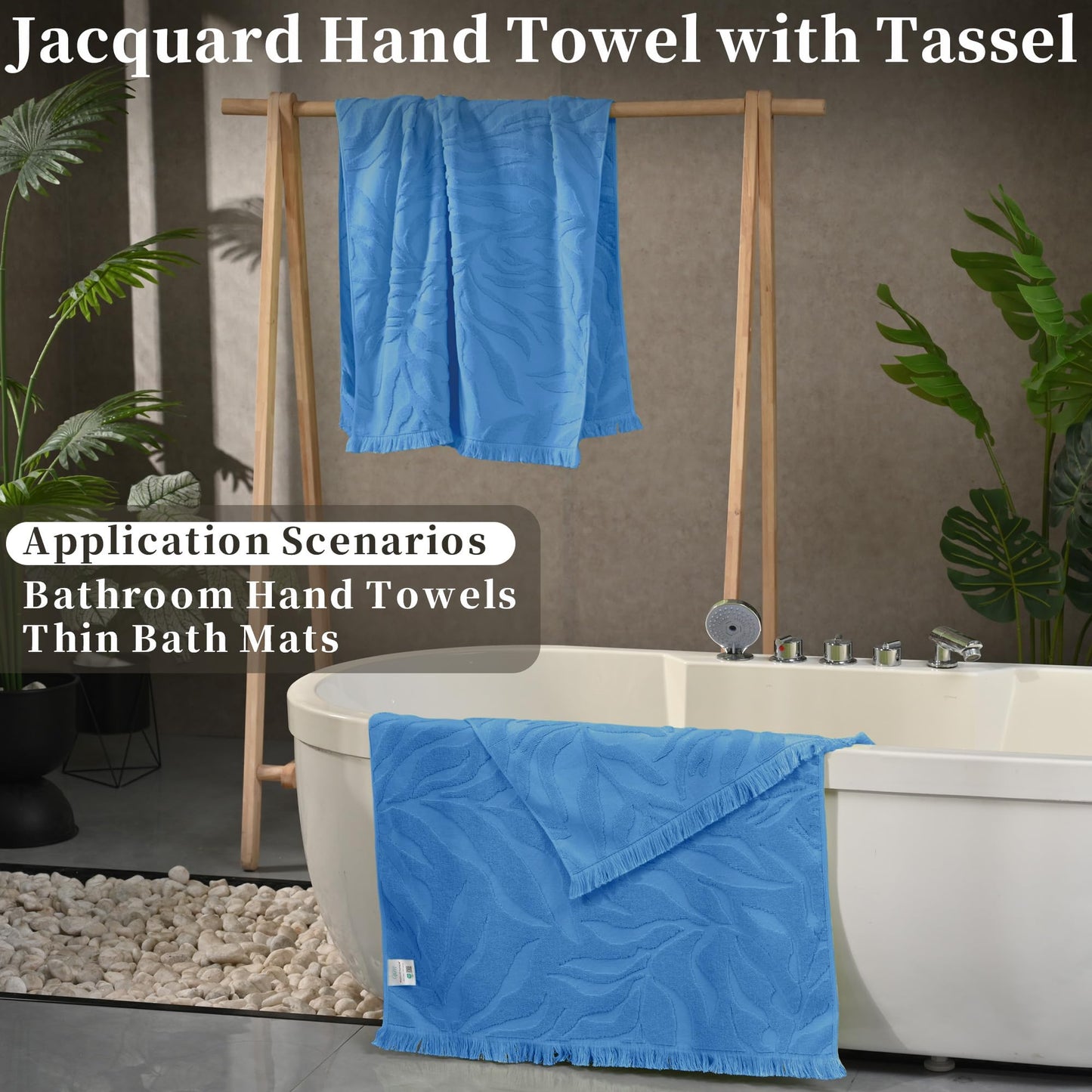 100% Cotton Jacquard Monstera Hand Towels 4-Pack (19x35") – Ultra-Absorbent, Quick-Dry Spa & Gym Towels with Decorative Tassels | Durable Bath Mat Alternative for Home, Travel & Fitness – Gray