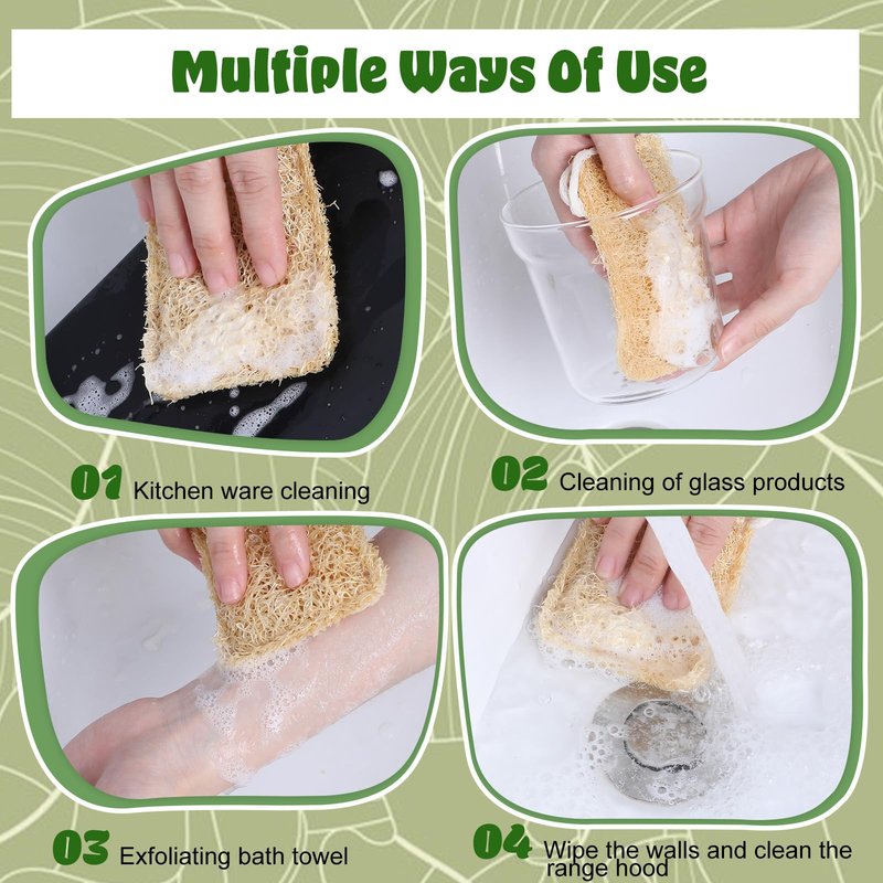 Elegaperma 3Pcs Natural Loofa, 100% Real Natural Loofah Sponges Set, Loofah Sponge for Dishwashing, Luffa Sponges