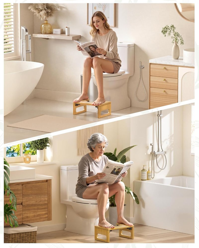 AmazerBath Bamboo Toilet Stool - 7 Inch Foldable Squatting Potty Stool for Adults | Non-Slip, Space-Saving Design