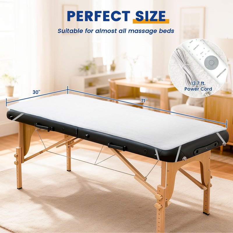 PARMOOM Massage Table Warmer Heating Pad Professional Massage Bed Warmer with 4 Timer, 8 Heat Settings, Overheat Protection for Massage Bed & Spa, Thickened & Soft Fleece, 30" x 71"