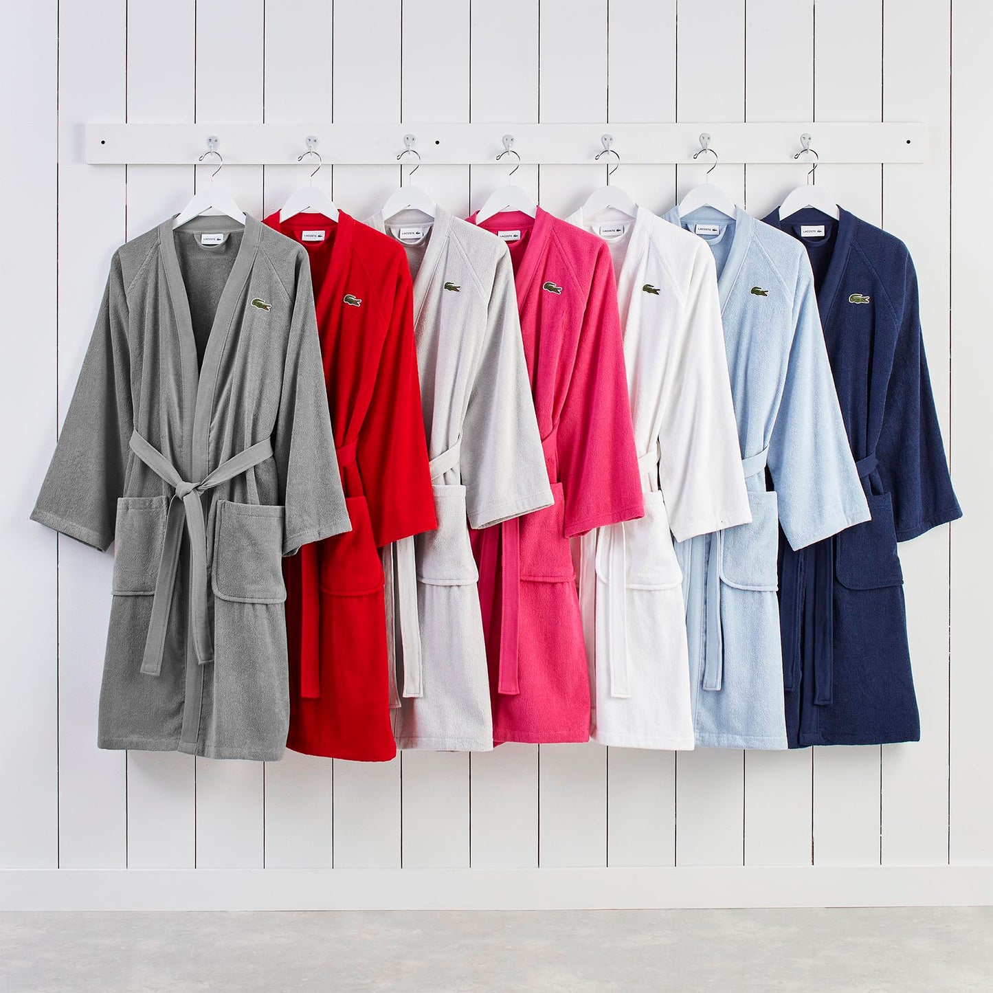 Lacoste Classic Pique Bath Robe, 100% Soft Cotton Terry, Unisex Bathrobe for Adult Women & Men, Luxury Robe for Spa, Super Absorbent & Quick Drying, One Size Fits Most, White