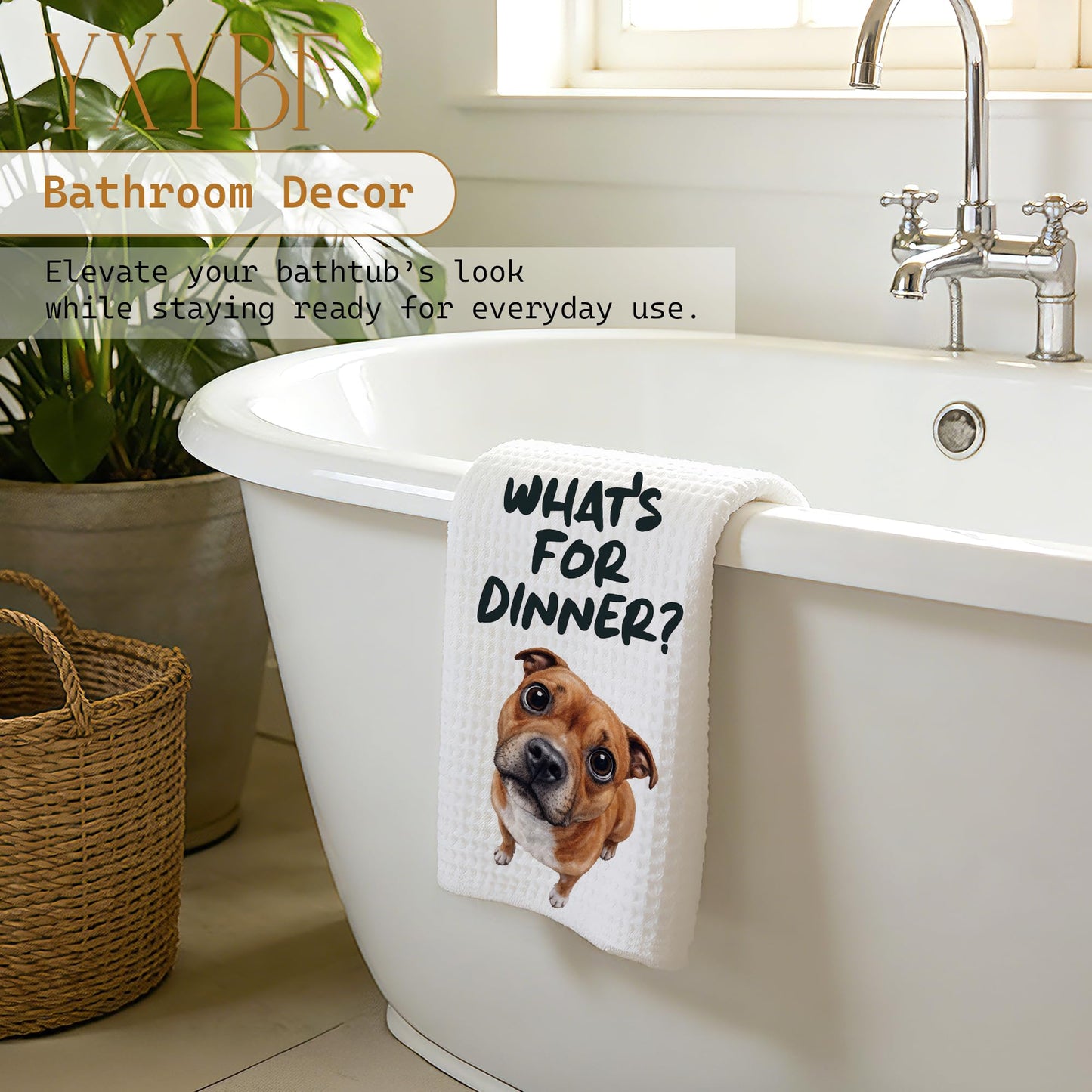 YXYBF Pitbull Gifts Hand Dish Tea Towels for Kitchen Decor 16x24 Inches, Pitbull Gifts for Women Men, What's for Dinner Funny Pit Bull Terrier Kitchen Towels Decorative