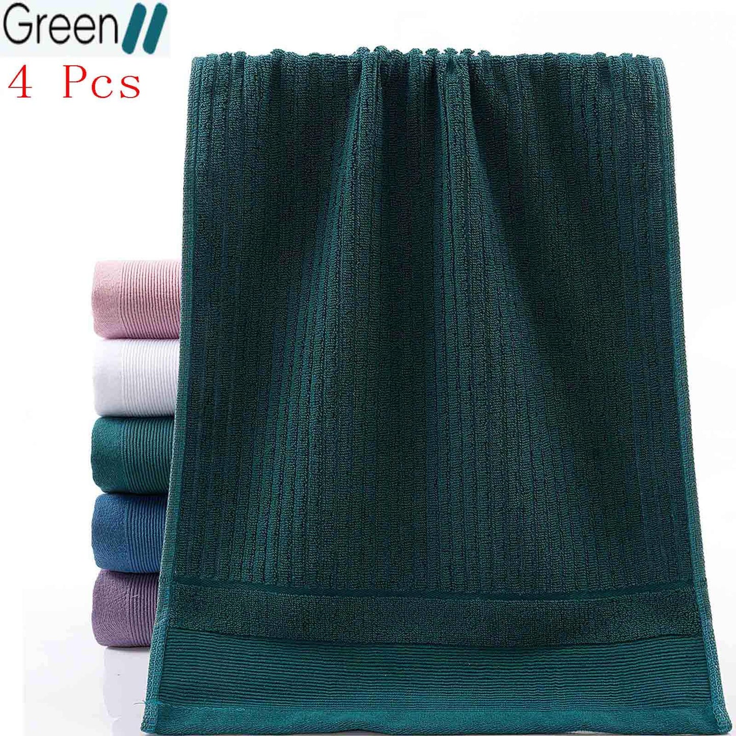 Tuechilles 13 x 29 Inch 100% Thickened Pure Cotton Towels, Bathroom Towels, Soft, Fast Water Absorption and Quick Drying, Ribbed Face Towels 4 Pcs - (Green)