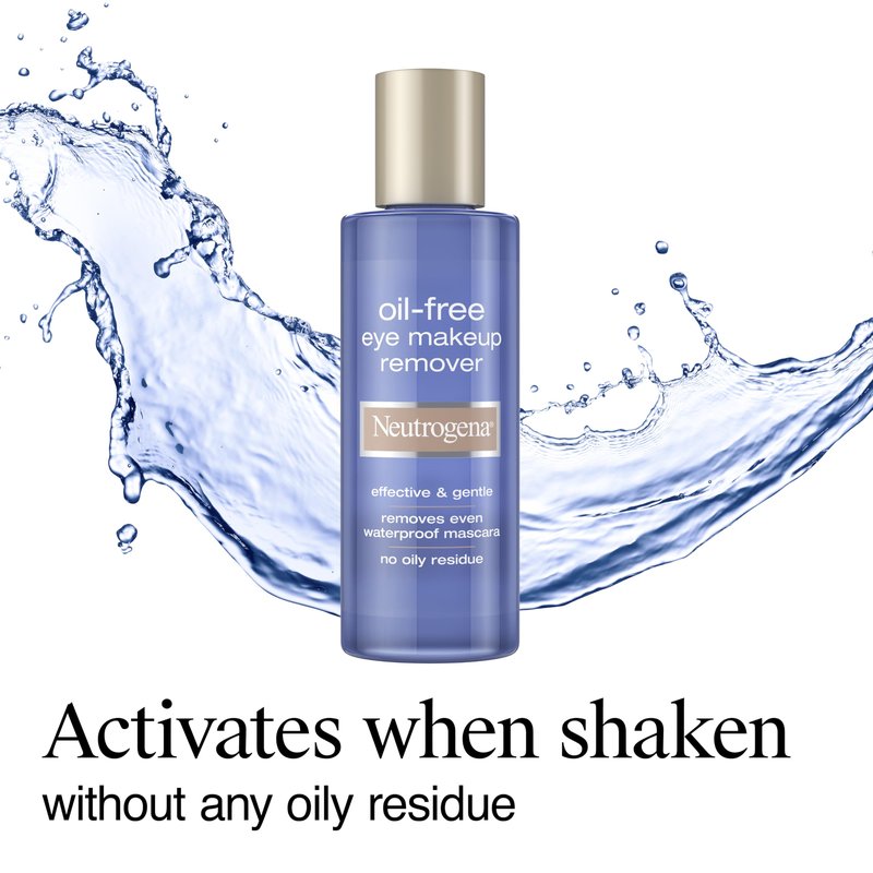 Neutrogena Oil-Free Liquid Eye Makeup Remover, Residue-Free, Non-Greasy, Gentle & Skin-Soothing Makeup Remover Solution with Aloe & Cucumber Extract for Waterproof Mascara, 5.5 fl. Oz (Pack of 4)