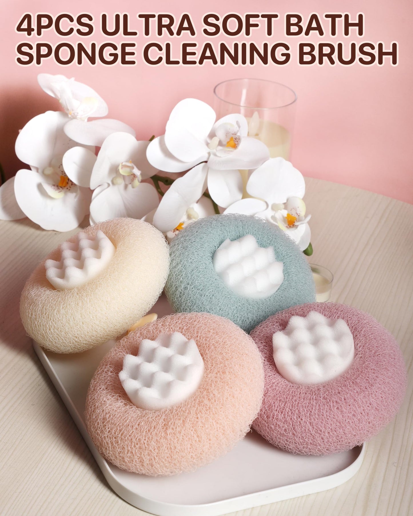 Super Soft Sunflower Suction Cup Bath Sponge loofah, 2026 Upgraded 2-in-1 Sunflower Ball Exfoliating Bath Sponge Cleaning Brush, Mesh Shower Body Sponge Accessories for Women, Men Shower (4 Color)