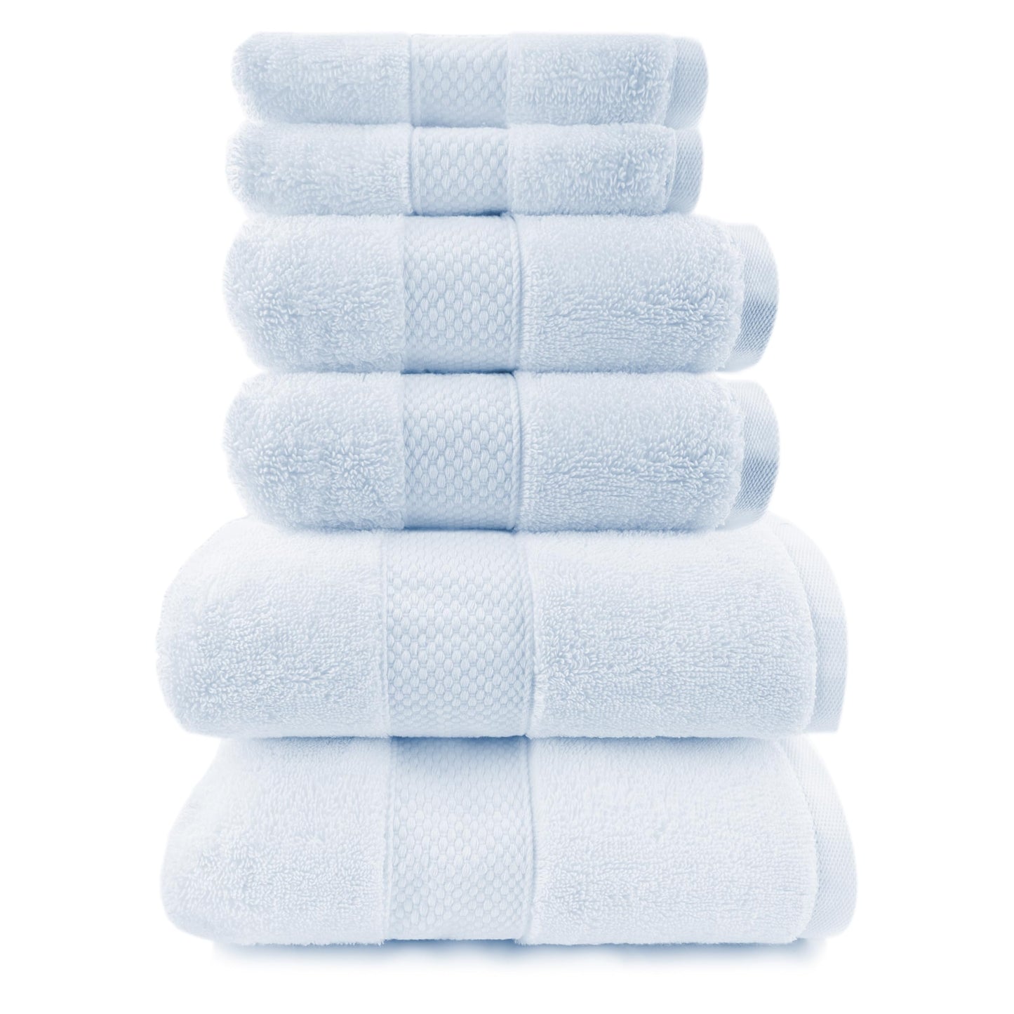 Maisonette Loft Egyptian Cotton Turkish Bathroom Towels Set, Soft & Absorbent, Ideal Quick Dry Luxury Hand & Large Bath Towels, Washcloths (6 Pack), Light Blue (Cloud Blue)