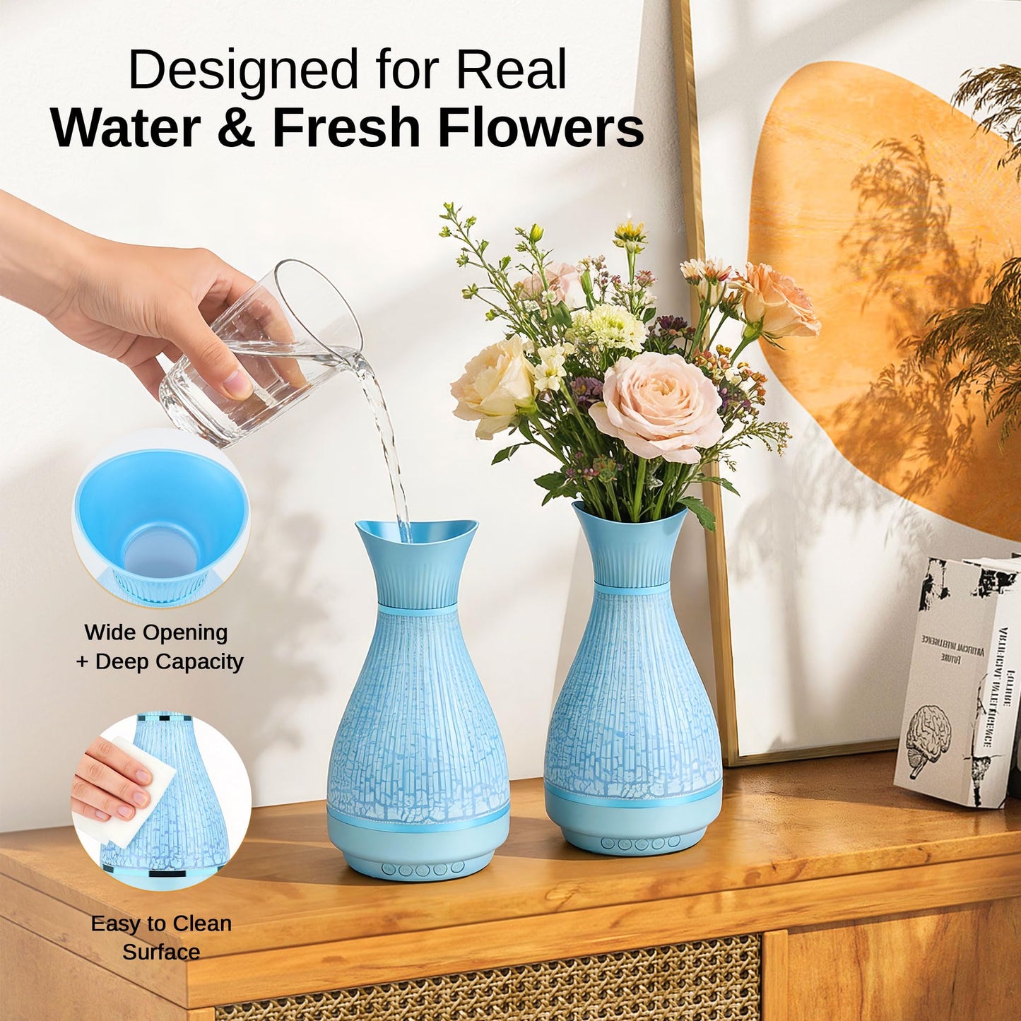 3-in-1 Vase Bluetooth Speaker With Ambient Light & White Noise, 8H Playtime, Water-Safe Flower Vase for Bedroom, Living Room Decor, Mother's Day,Birthday Gift for Women, Mom, Wife or Girlfriend
