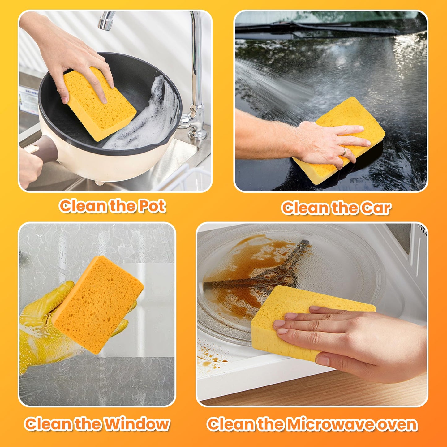 8-Count Pop Up Cellulose Sponges | Non-Scratch Eco-Friendly Kitchen Sponges for Dishes, Bathroom, Cars | Tear-Resistant Natural Scrub Sponges | Biodegradable Compostable Cellulose