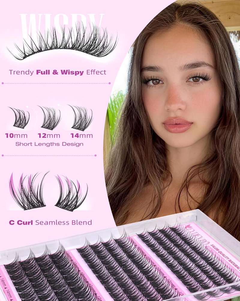 EYDEVRO Wispy Lash Clusters - Natural 10-12-14mm Eyelash Extensions for DIY Home Use | Waterproof & Fluffy
