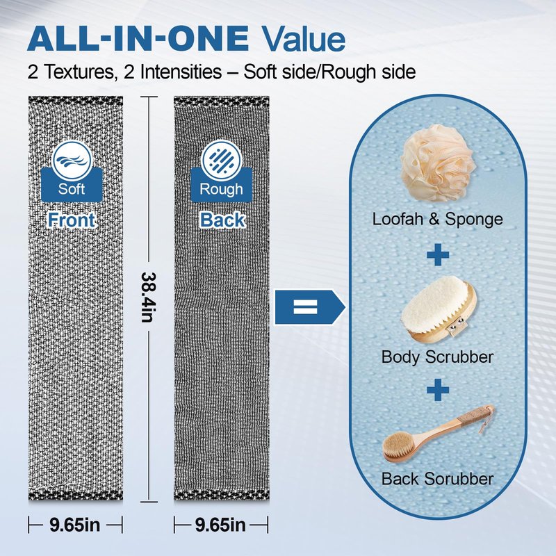 5 Pack Back Scrubber for Shower – Exfoliating Shower Towel, Japanese & Korean Scrub Washcloth, Body Exfoliator, Loofah/Luffa Sponge Bath Cloth, Exfoliating Scrub Towel, Back Washer for Women & Men