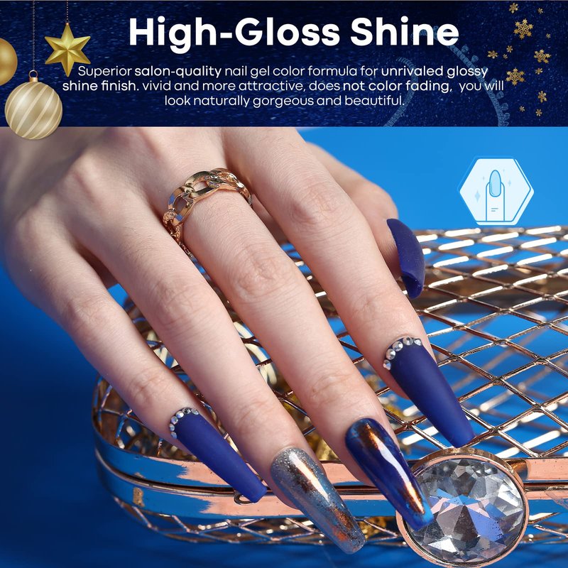 modelones Blue Gel Nail Polish Set, 6 Blue Christmas Color Changing Gel Polish Winter Glitter Nail Polish Gel Kit Soak Off LED Nail Art Manicure Holiday Gifts for Women Girls DIY Home Salon