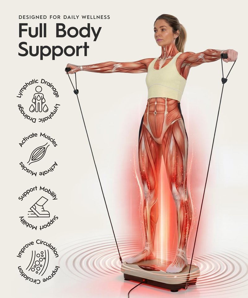 REVO Wave Board with Red Light Therapy | Vibration Plate for Lymphatic Drainage with Bluetooth Speakers, Resistance Bands, Remote | Exercise Machine for Full Body Workout Platform | 330 Lbs Capacity