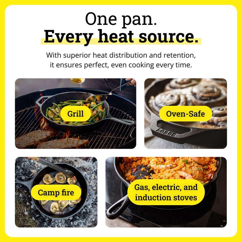 Lodge Seasoned Cast Iron Skillet 12 Inches - Quality Frying Pan for the Stove, Oven, Grill & Campfire - Includes Silicone Hot Handle Holder - Non-Toxic, Nonstick & Long-Lasting