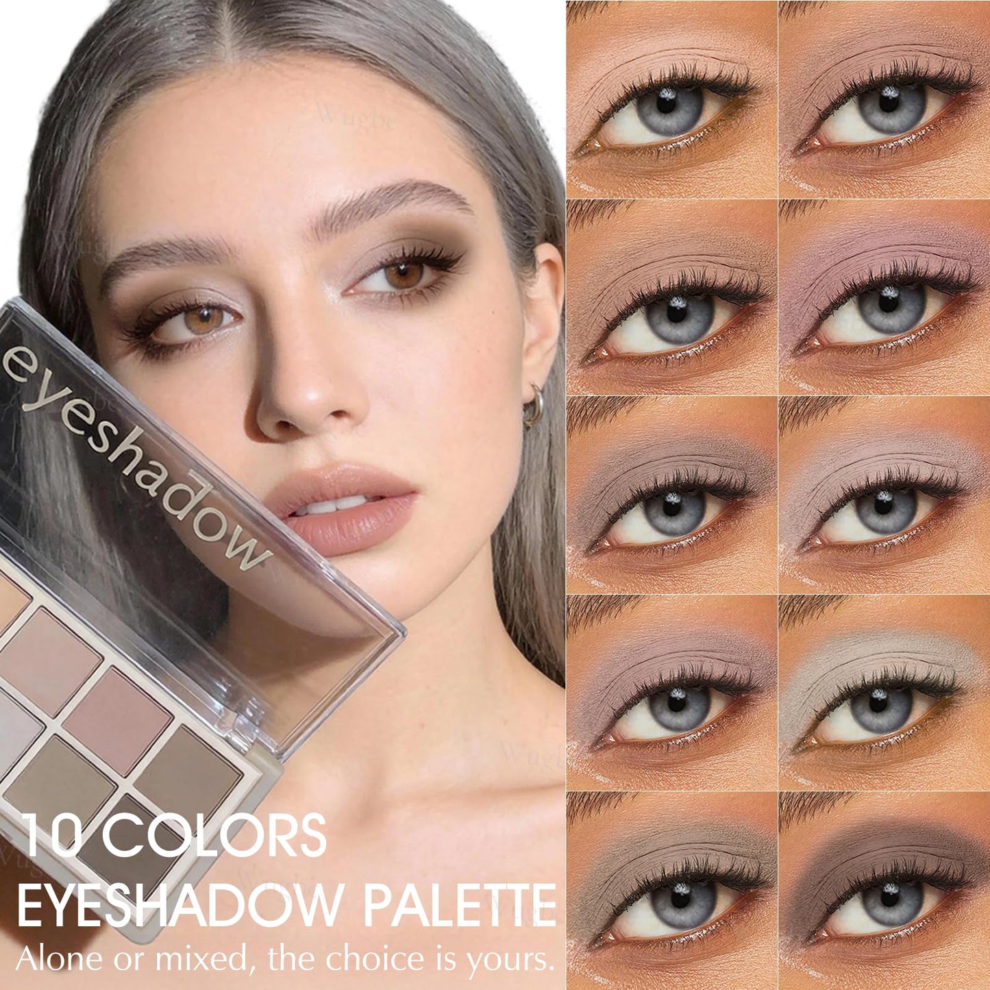 Wugbc 10 Colors Matte Eyeshadow Palette, Neutral Taupe Mauve Grey Brown Eye Shadow for Older Women, Long Lasting Blendable Smooth Versatile Nude Natural Smokey Eyeshadow Cool Toned Contour Makeup