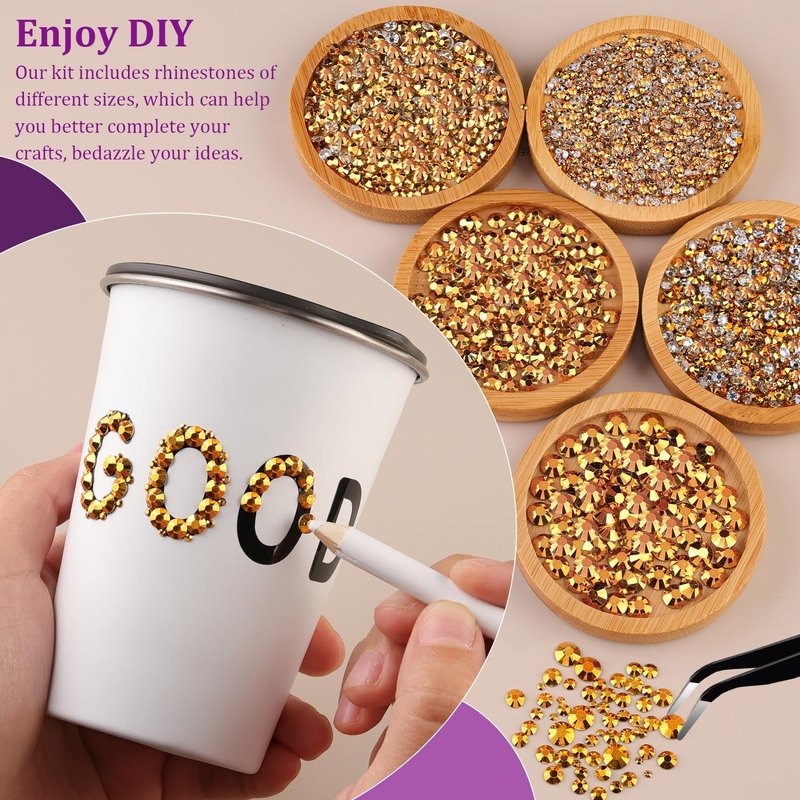 Resin Jelly Rhinestones for Crafting with B7000 Jewelry Glue, 1 Box Gold Flatback Crystal with 3Pcs 10ml Glue, Bedazzling Non Hotfix Gems for DIY Tumblers Clothing Shoes Manicure