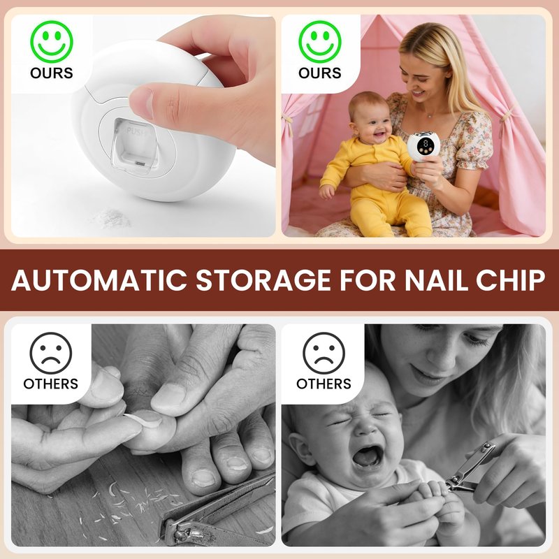 Electric Nail Clipper Upgraded 3 in 1 Automatic, Baby Nail File, 3-Speeds, Polishing Automatic Nail Trimmer with Nail Chip Storage & LED Light, Gifts for Women Men Baby Senior Adult (White)