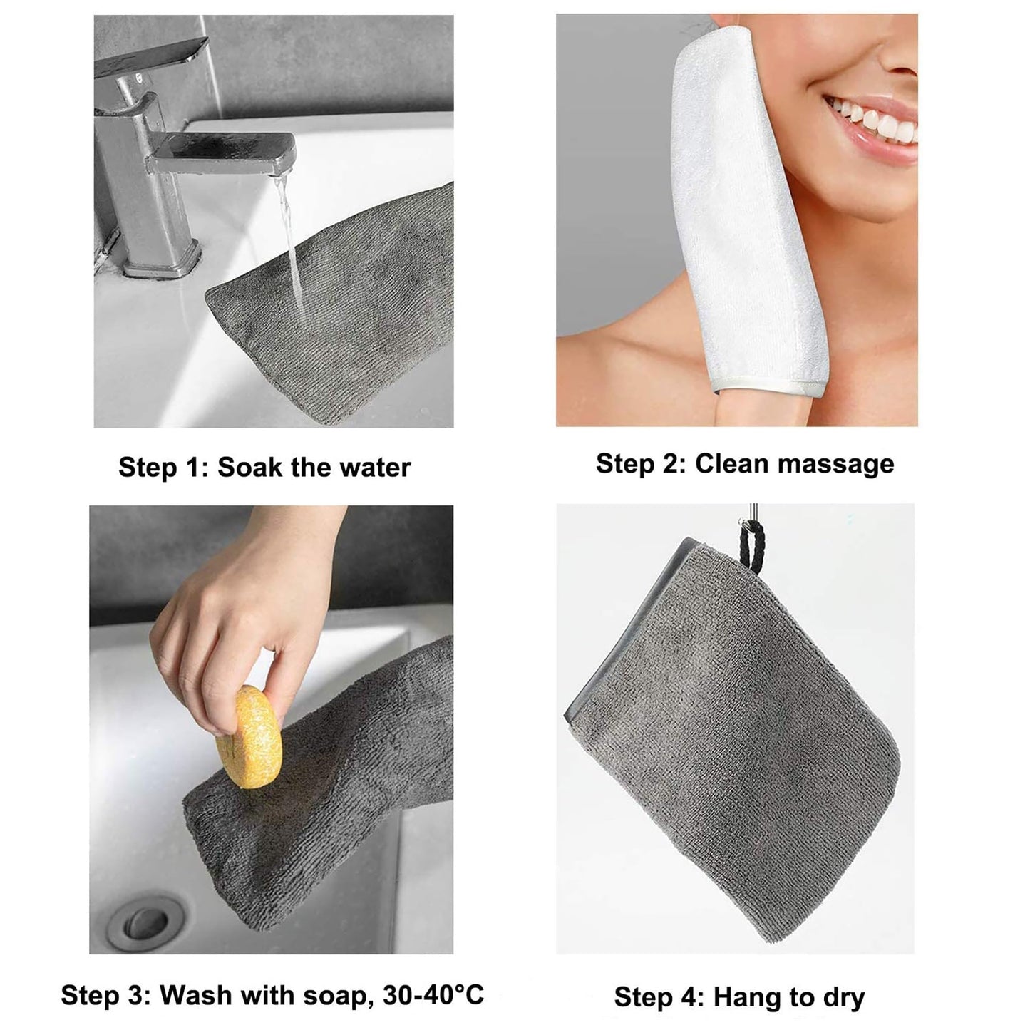 PHOGARY Microfiber Face Cloths, 6"x8" Fast Drying Bath Mitts Washcloth, Super Absorbent Soft Lightweight Towel Body Facial Cloths Small Wash Mitt for Travel Showering Washing Face(6 Pack,White & Grey)