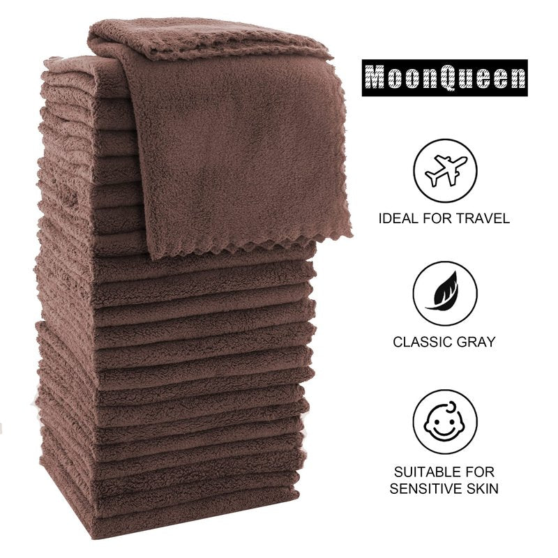 MOONQUEEN Ultra Soft Premium Washcloths Set - 12 x 12 inches - 72 Pack - Quick Drying - Highly Absorbent Coral Velvet Bathroom Wash Clothes (Wood Brown)