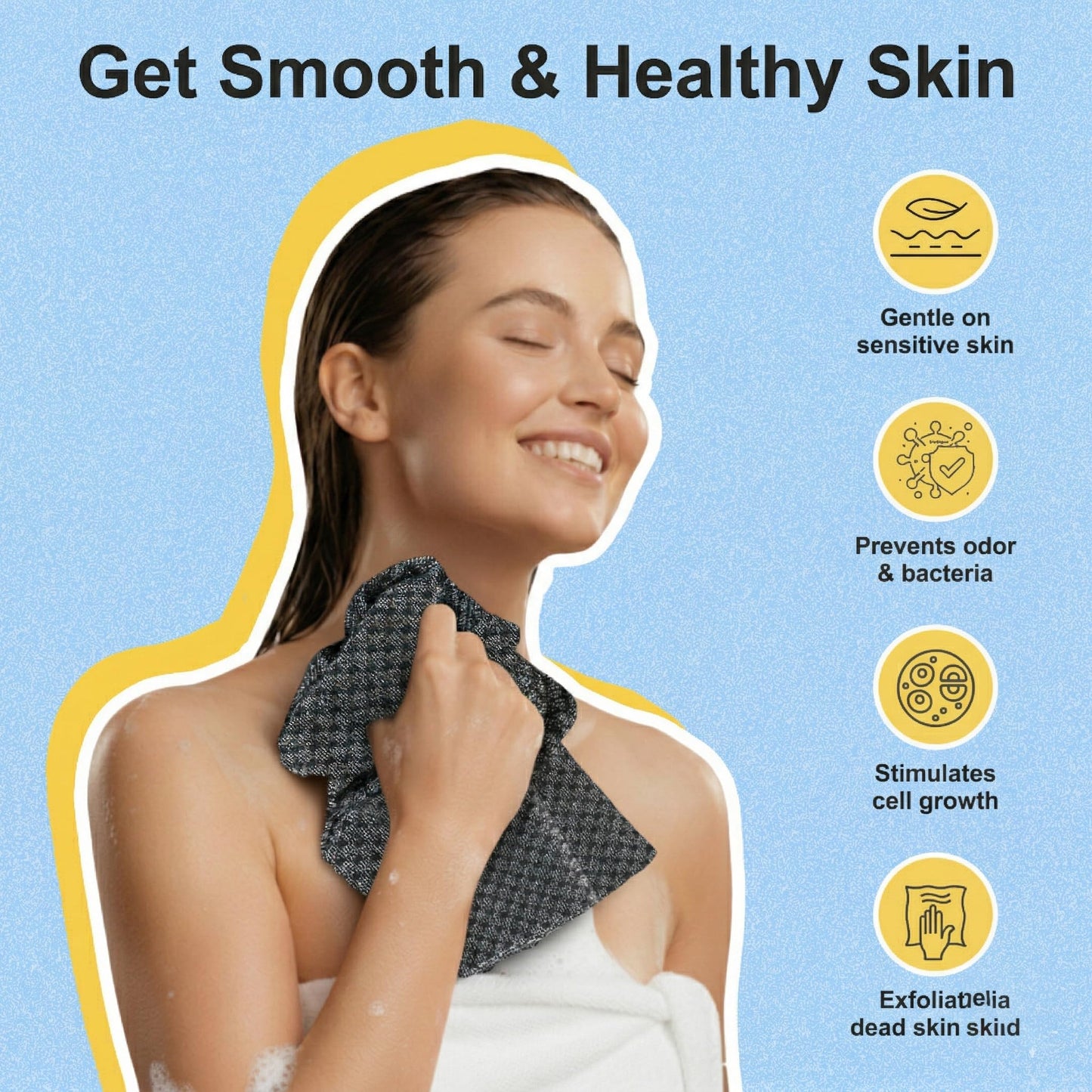 2 Pack Exfoliating Washcloth Towels - Exfoliating Body Scrubber Exfoliator, Back Scrubber for Use in Shower Bath, Japanese & Korean Scrub Wash Cloths, Loofah Lufa Sponge Washer for Women Men