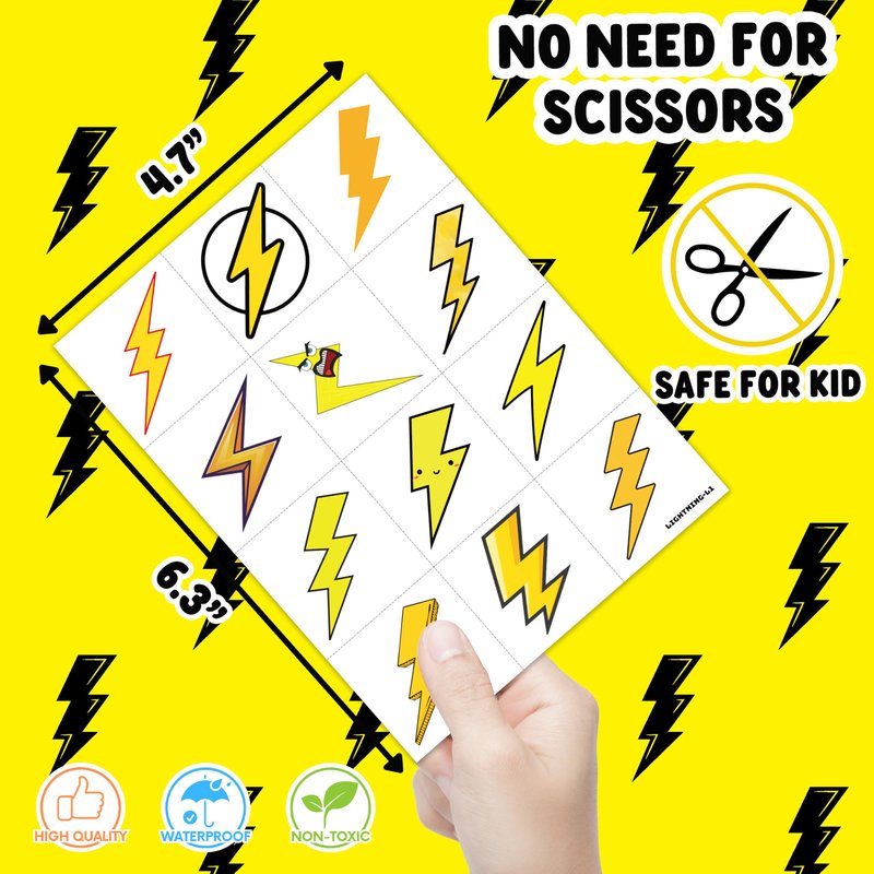 96PCS Lightning Bolt Temporary Tattoos for Kids, Pre-Cut Funny Weather Tattoo Stickers, Tornado Storm Theme Birthday Party Favors, Goodie Bag Stuffers, Cute Waterproof Body Art for Boys Girls