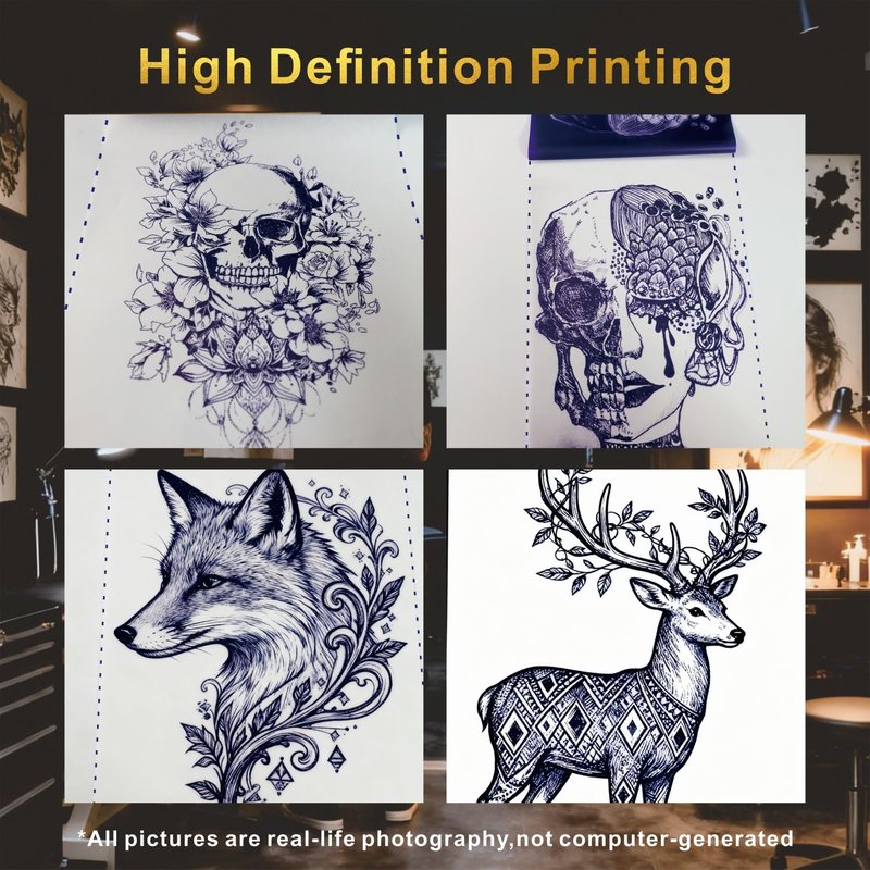 A4 Tattoo Transfer Paper 100 Sheets, 4-Layer Professional Thermal Hectograph Paper for Real & Practice Skin, Compatible with Copier & Thermal Imager for Tattoo Artists Studios