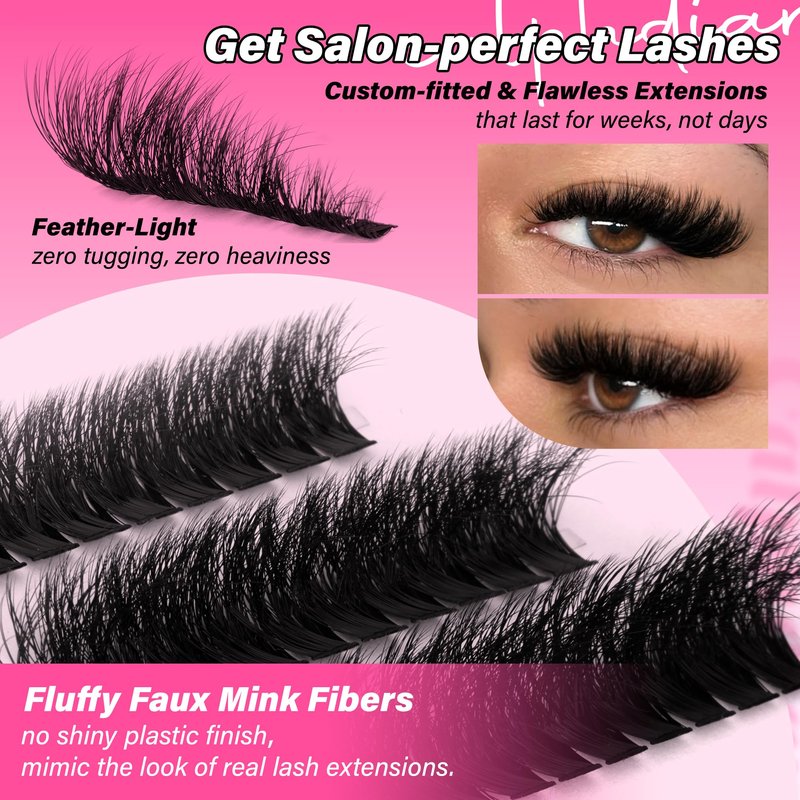 Fluffy Volume Lash Clusters Extensions 60D 80D 100D Eyelash Clusters 10-18MM Individual Lashes 270PCS Faux Mink Cluster Eyelash Extensions DIY Long Lasting Lash Extension