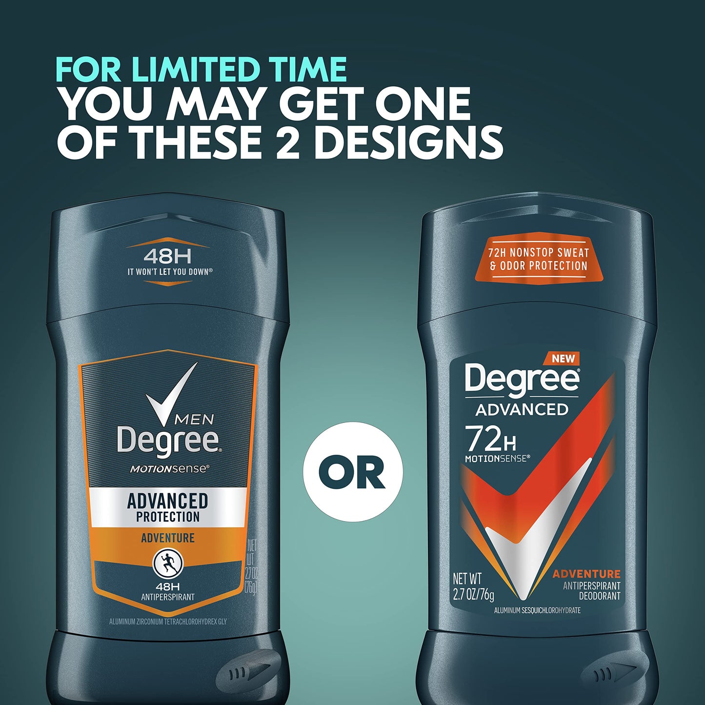Degree Men Antiperspirant Deodorant Adventure Antiperspirant For Men With MotionSense Technology 2.7 oz, Pack of 4