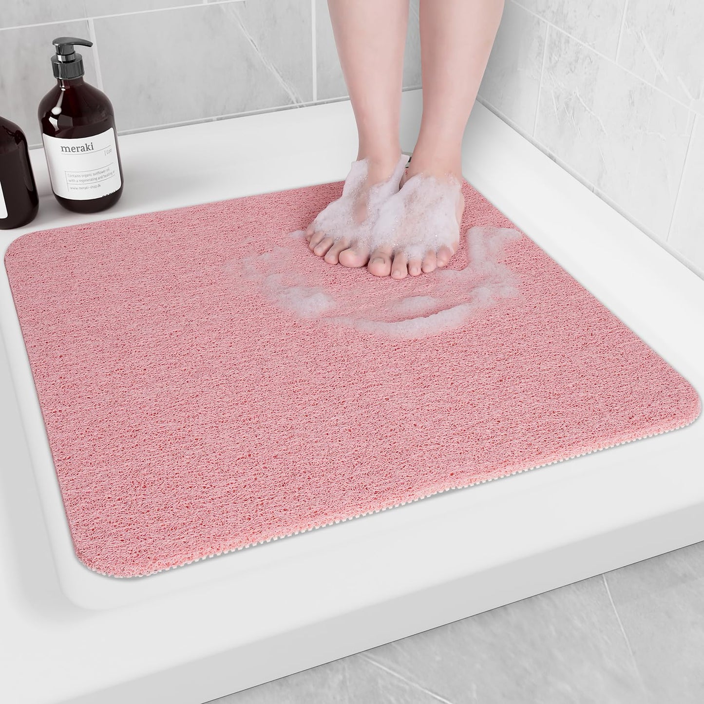 Hargiis Non-Slip Bathtub Mat, Anti Slip Shower Mat, Fast Drying Bathtub Mats, Foot Scrubber Mat, Anti Slip Mat for Tub, Floor, Bathroom, Kitchen, Home, Hotel (Pink 24"×24")