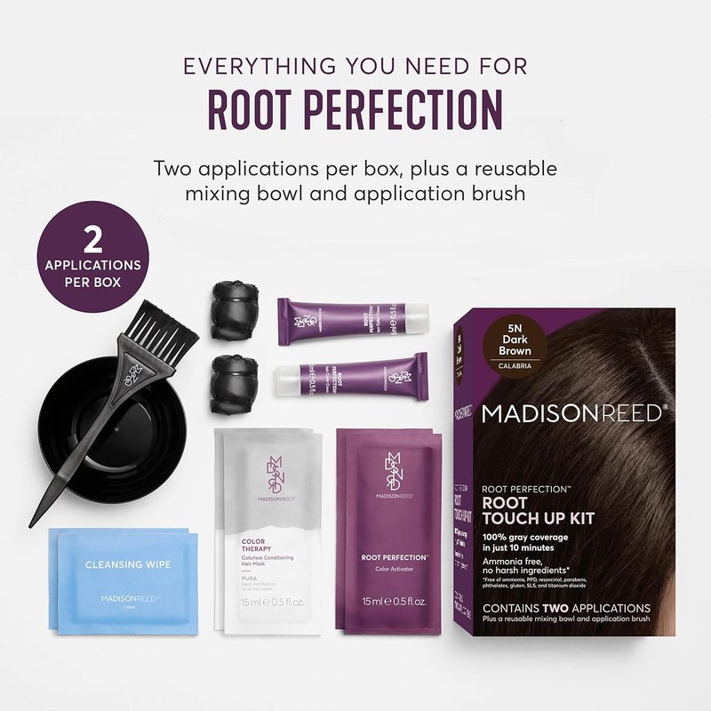 Madison Reed Root Touch Up Kit - 100% Gray Coverage, Ammonia-Free | 5N Calabria Dark Brown, 2 Applications