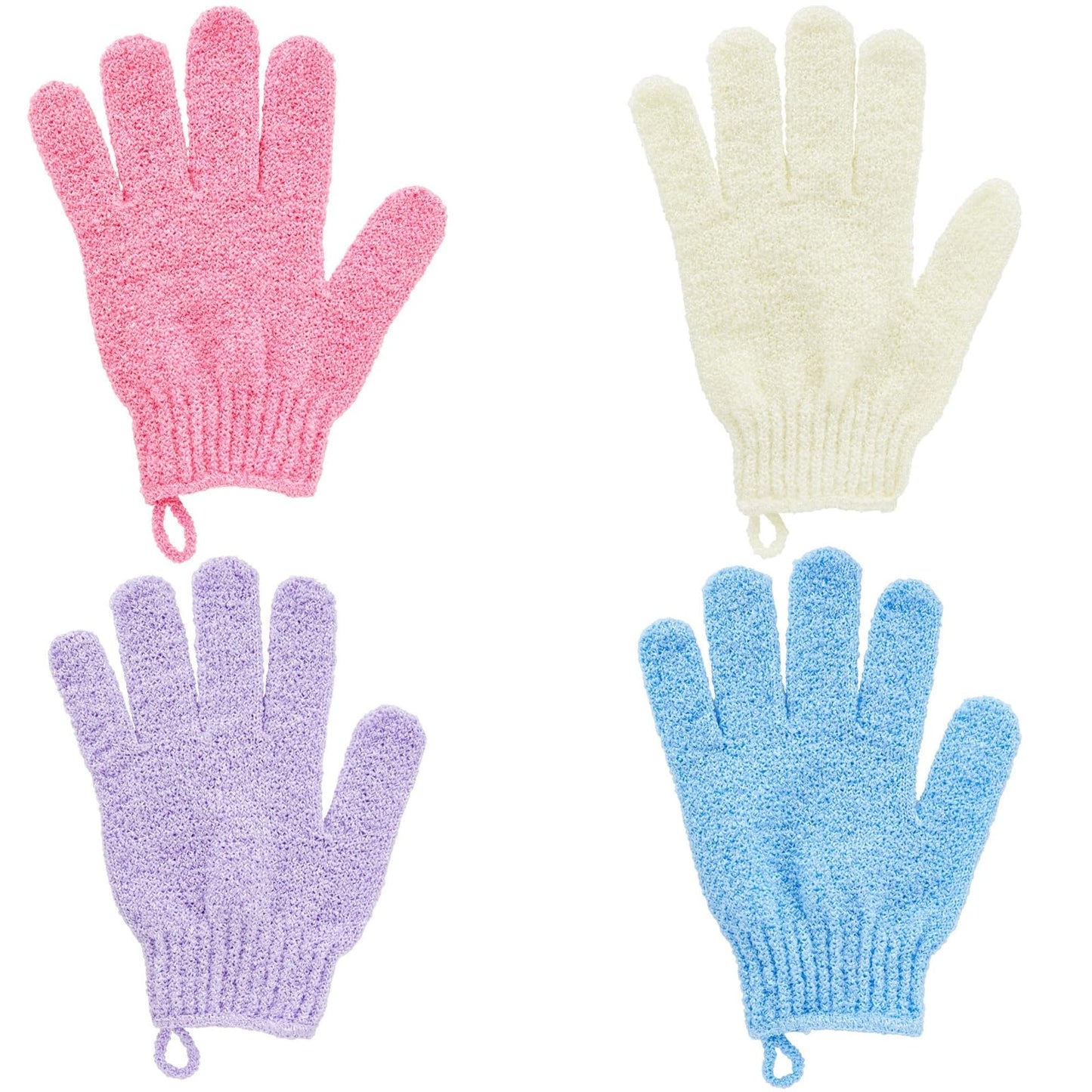 4 Pairs Body Exfoliating Gloves for Shower, Bath Scrub Wash Mitt for Women, Men, Spa, Massage (Pink, Purple, Blue, Beige)