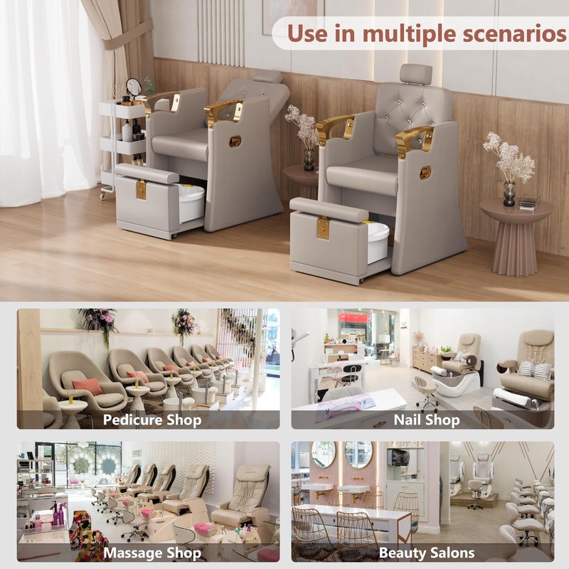 LOUVIXA Pedicure Station for Nail Tech, No Plumbing Pedicure Chair with Massage Pedicure Tub (Grey-Golden)
