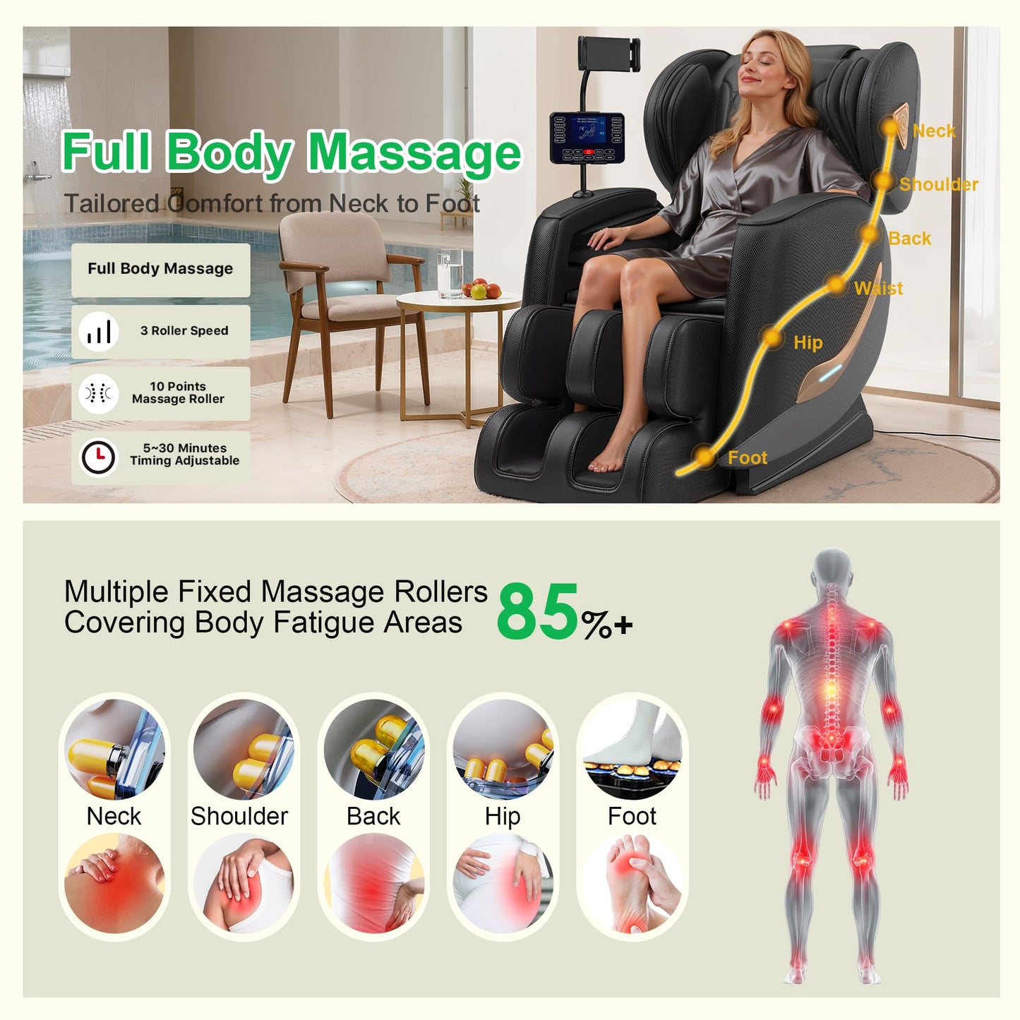 VUYSUYVY Upgraded Massage Chair Full Body, Zero Gravity Massage Chair Recliner- 10 Fix Points, 2026 Shiatsu Massage Chairs with Heat, Airbags, Foot Massage, 6 Auto Modes, Bluetooth Speaker