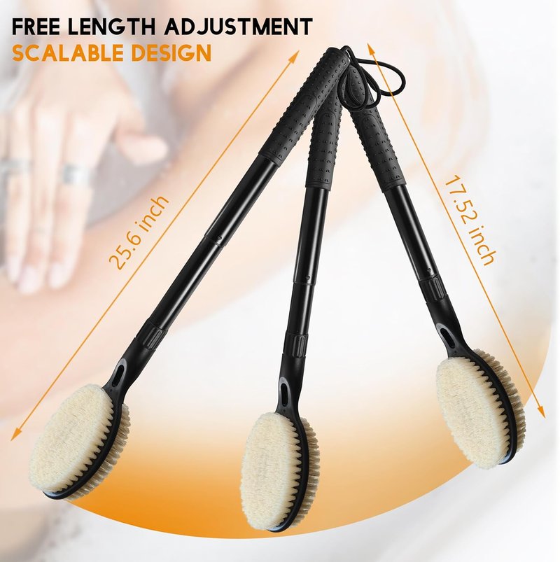 Back Scrubber - Dual-Sided Bath Brush with Long Handle | Soft & Stiff Bristles for Body Exfoliation