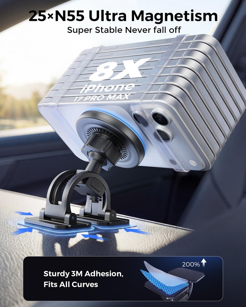 Estbuc 2-in-1 15W Magsafe Car Mount Charger, Magnetic Wireless Car Charger, 360° Dashboard & Air Vent Phone Mount, Phone Holders for Your Car, Car Accessories for Men Women for iPhone 17-12