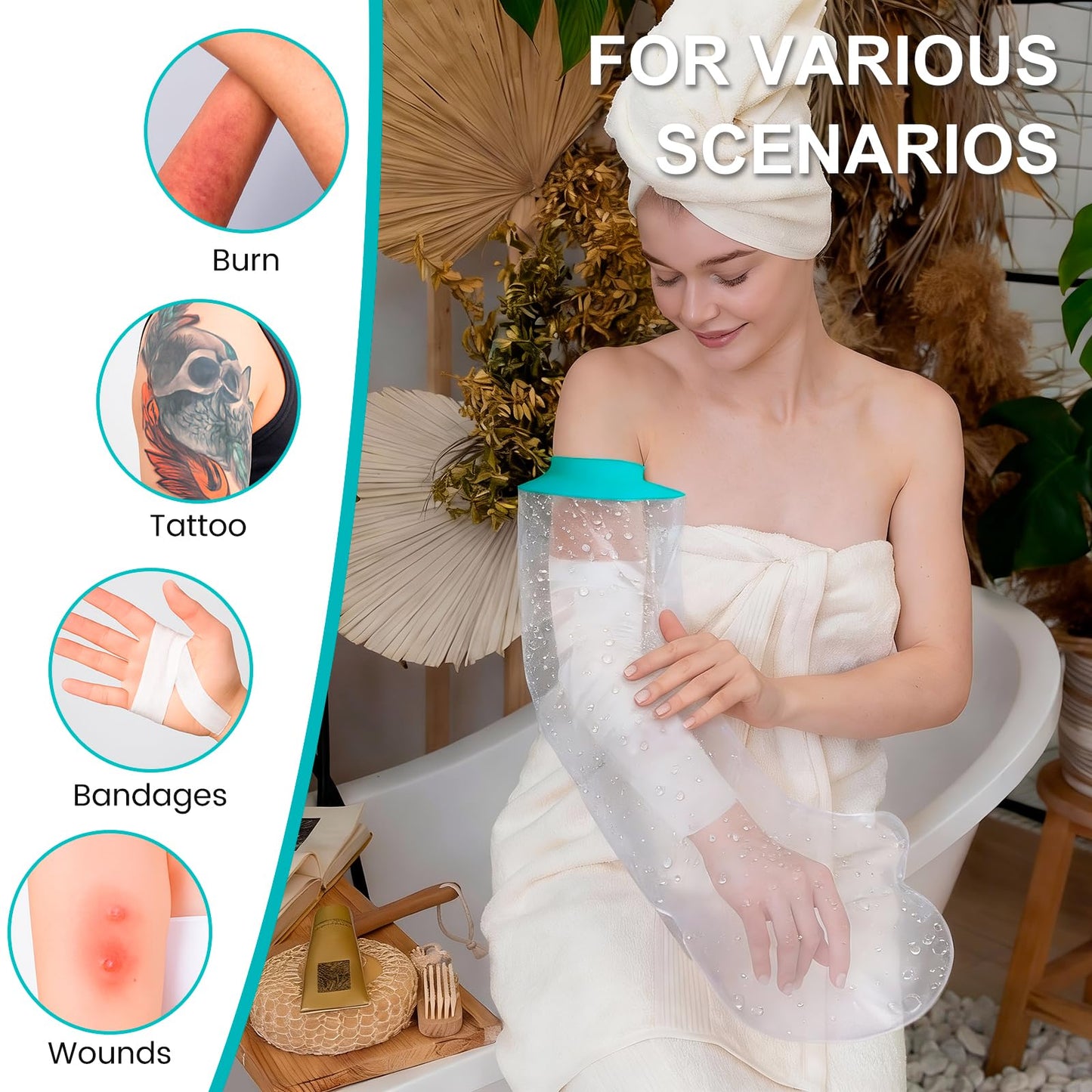 Waterproof Cast Covers for Shower Arm, Reusable Soft Adult Long Arms Protector Bag after Surgery, Comfortable Durable Showering Sleeve for Wound Hands/Wrist/Elbow/Finger, Recovery Supplies Gifts