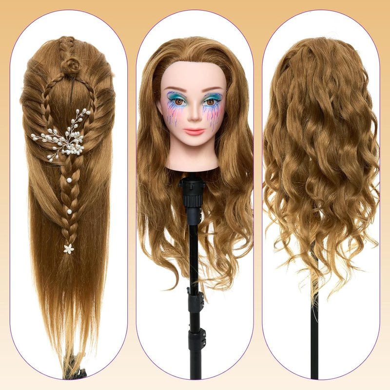 Skiennix 28" Mannequin Head - 80% Real Human Hair for Makeup Practice & Cosmetology Training
