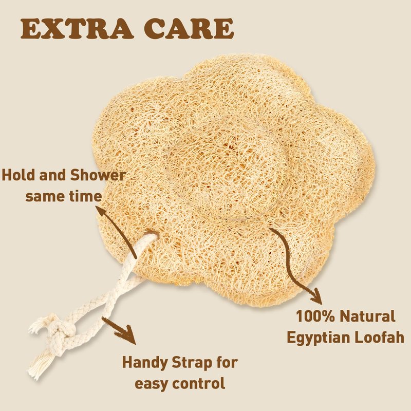 3 Pcs Natural Loofah Sponge Exfoliating Body Scrubber, Plant-Based Shower Luffa Pads with Cloth Backing, Large Bath Sponge for Men and Women